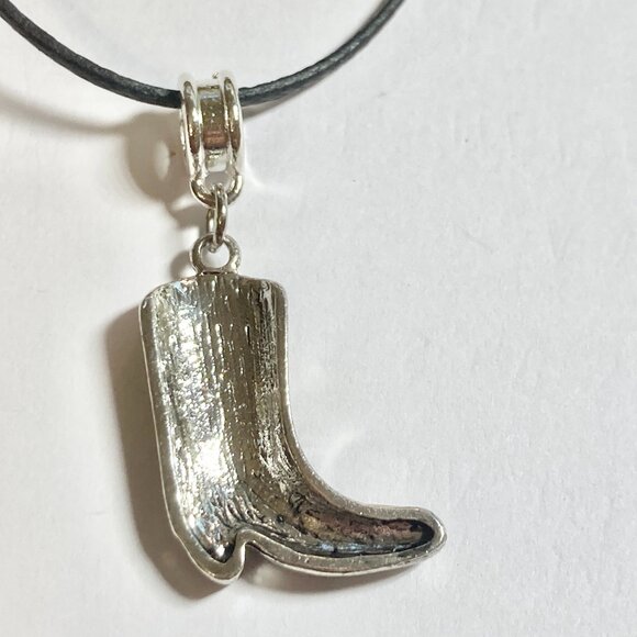 Cowboy Boot Necklace Cowgirl Brown Enamel Country Western Black Cord 16-18" - Picture 7 of 9